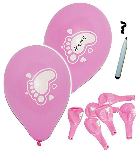 alles-meine.de GmbH 6 TLG. Set Luftballons - pink Baby Füße - mit Namen zum Beschriften - Ballon für Helium oder Luft - Kinder/Mädchen - zur Geburt/Willkommen - Pullerparty..