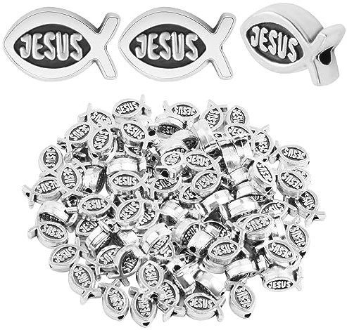 100 Stück Jesus Fisch Abstandshalter Perlen Antik Silber Religiöse Charm Perlen tibetische Legierung christliche Fischform lose Perlen für DIY Armband Halskette Schmuck machen Zubehör