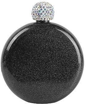 CAIRIAC Bonita petaca de acero inoxidable 304 de 5 onzas para licor de whisky, frascos de licor con tapa de diamantes de imitación y embudos, para mujeres y niñas, regalo de cumpleaños de boda (negro)