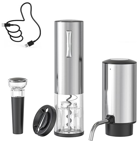 Electric Wine Decanter and Electric Wine Opener, CorporateGiftPro Electric Wine Aerator and Opener Set with Wine Foil Cutter, and Wine Stopper Vacuum Saver (Stainless Steel)