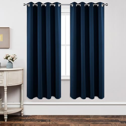 Joydeco Blickdichte Vorhänge mit Ösen Gardinen 2 Stück H 175 x B 140 Verdunkelungsvorhang Marineblau Thermovorhang Hitzeschutz, Ösenvorhang für Schlafzimmer Wohnzimmer