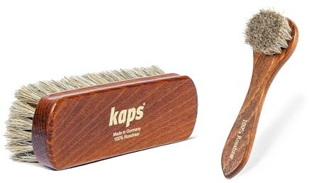 Kaps Set of 2 Horsehair Brushes | Polish Applicator Dauber Brush and Polishing Brush | Real Wood | For Leather Goods Boots Bags Purses Sofas | Made Of Natural Horsehair For Ultimate Polish