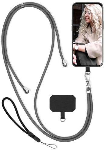 moex Unleash für Fairphone 5 Handyband zum Umhängen ohne Hülle, Handykette Universal mit Karabiner, Handy Band abnehmbar, Kette mit Pad für Handyhülle, Grau, Silber
