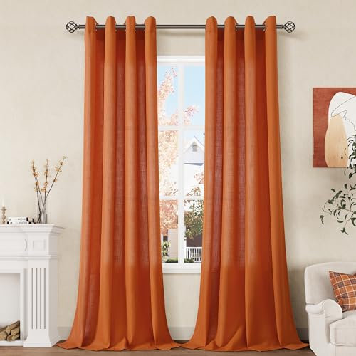 Aersas Tende in lino arancione bruciato lunghe 260 cm per patio porta scorrevole in vetro soggiorno 2 pannelli personalizzati drappeggio passacavo semi trasparente filtro luce casale boho finestra