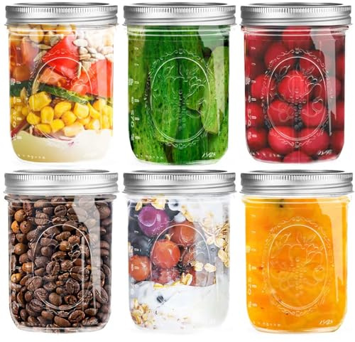 Einmachgläser mit breiter Öffnung, 473 ml, Glas, 473 ml, mit luftdichten Metalldeckeln, Weckglas Deckel und Bändern, Einmachgläser zum Fermentieren, Einlegen, Einfrieren, Einkochen, Mahlzeiten