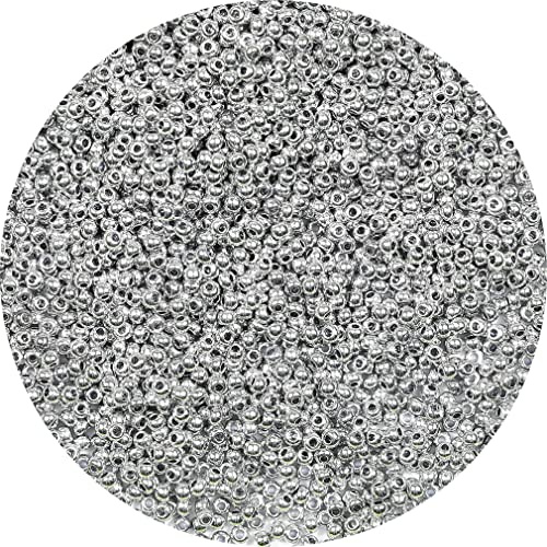 Bala&Fillic Größe 2mm Silber GlasPerlen 9000 Stück,100 Gramm, 12/0 Klein Perlen für Herstellung von Schmuck Ohrring Armbänder Halskette (Silber)