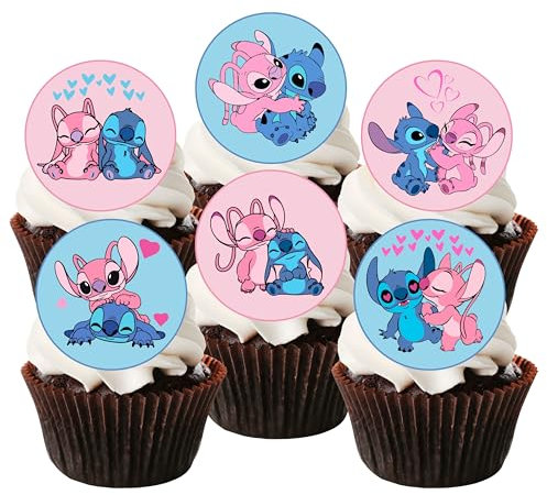 24 Stitch - Angel Cupcake Toppers, Edible Stitch Cake Topper, Stitch Birthday Decorations, Stitch Cake Topper, 24 x 4cm/1.5 Inch Uncut Discs