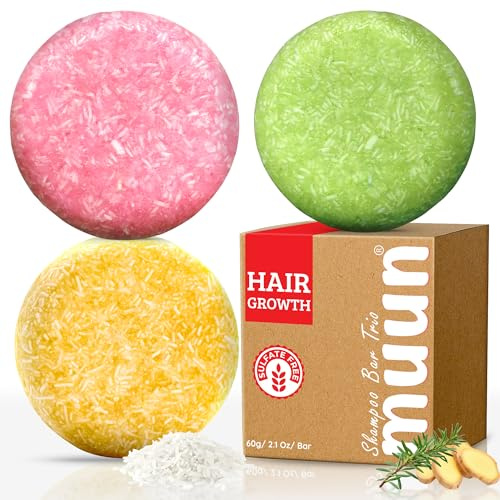 Muun Shampoo Bar Pack 3 Ginger Rosemary & Rice Water Solid Hair Growth Soap Bars