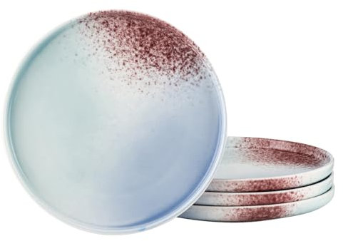 Henten Home Juego de 4 platos llanos de gres para 4 personas, platos de desayuno planos para 4 personas, para ensalada, pasta