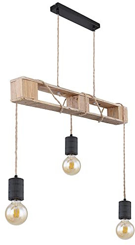GLOBO Pendelleuchte Holzlampe 3 flammig Esstischlampe Paletten Design Hängelampe zum verstellen, Metall Holz, schwarz braun, 3x E27 Fassungen, LxBxH 83x10x120 cm