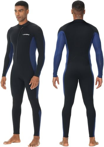 Lansru Trajes de neopreno para hombre, trajes completos de neopreno CR de 5/4 mm, ideal para buceo térmico en agua fría, cremallera frontal para surf, esnórquel, buceo y natación