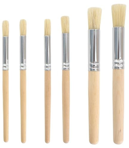 6 Pinceaux à Pochoir en Bois, Pinceau de Pochoir, Brosse à Poils Naturels, Pinceaux Peinture Manche en Bois pour Peinture Acrylique, Peinture à l'huile, Aquarelle, Projet De Bricolage Artisanat