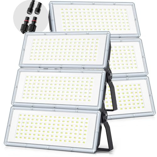 TOPAUBUB LED Strahler Scheinwerfer 230V Außen 300W 30000LM - Superhell 6500K Kaltweiß Flutlichtstrahler LED Fluter Außen, IP66 Wasserdicht Aussenstrahler Aussenleuchte für Garten, Hinterhof(2 Stücke)