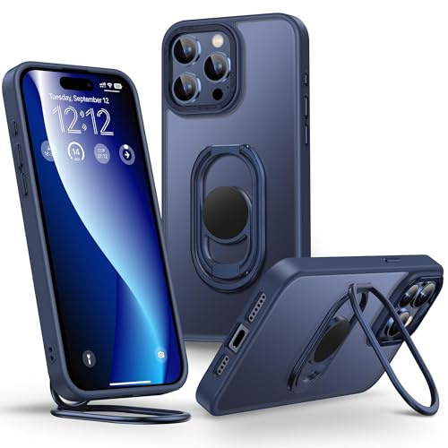 SHIELDS UP for iPhone 16 Pro MAX Case with Double Ring Holder,Blue | Matte Back Phone Case with Stand 【Adjustable & Fodable】Shockproof Protective Cover for iphone 16 Pro Max 6.9''