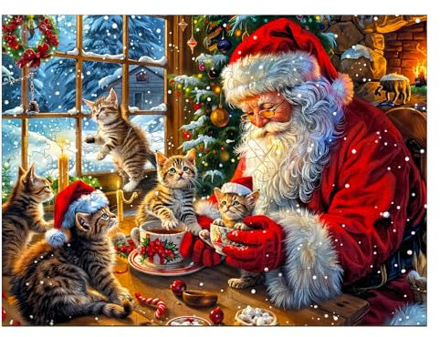 Holzpuzzle Erwachsene, Warme Weihnachten Holzpuzzle, Unregelmäßige Einzigartige Form Puzzleteile, Exquisite Geschenkverpackung, Geburtstagsgeschenk für Erwachsene und Kinder(L-34 * 24.9cm-285 Stück)