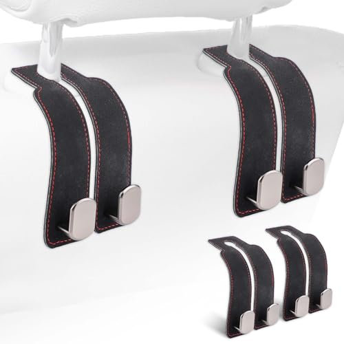 PEUTIER 4pcs Car Headrest Hook, Car Seat Back Hook Purse Hook for Car Headrest Car Auto Seat Hook Hangers Car Inside Accessories for Purse Umbrellas Bags (Black)