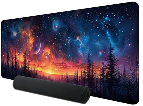 Large Gaming Mouse Mat, 900 x 400 x 3 mm Mouse Pad with Stitched Edges, Aurora Mouse Mat with Non-Slip Rubber Base and Waterproof Surface, Comfortable Color Mouse Pad for Gaming, Home Office Work X-7