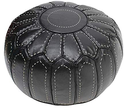 ESSENCE OF MOROCCO Marokkanischer Leder-Pouf, Fußstütze, Fußhocker, Ottomane, handgefertigt, handgenäht, modernes Design (nur Bezug)