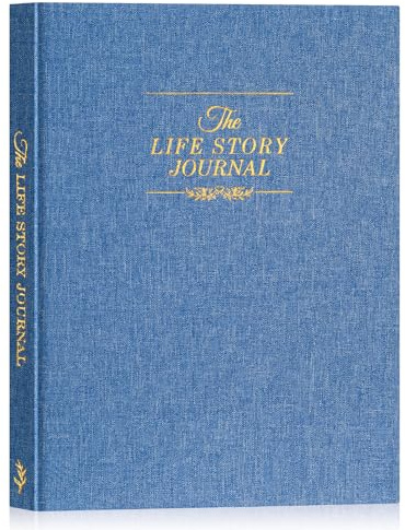 Lanpn Grandparents Life Story Journal Book with Prompts, Linen Legacy Journal Mom Dad Story Memory Keepsake Journal, Tell Me Your Life Story Memory Book to Fill Out, Grandpa Grandma Parent Gift,Blue