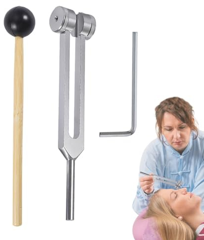Stämningsgaffel 128 Hz – medicinsk icke-magnetisk stämningsgaffel i aluminiumlegering | stämgaffel, regulator, hammare, exakt frekvensdiagnostiskt kit för avkoppling, yoga – silver