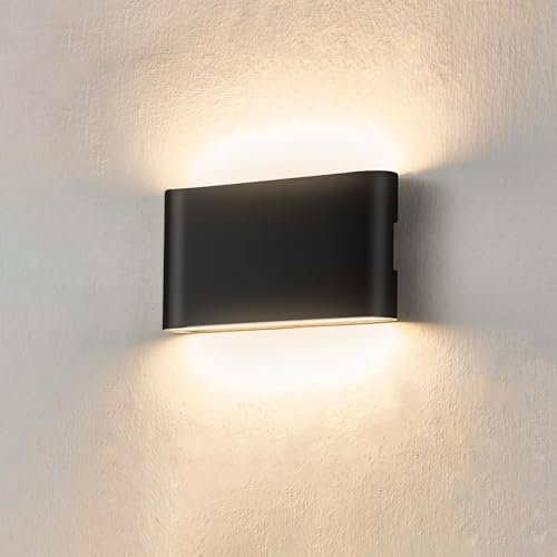 Mr.Sun LED Wandlampe Innen Außen 12W Wandleuchte IP66 Wasserdichte Außenwandleuchten für Hauswand Außenbeleuchtung & Wandbeleuchtung Schwarz Warmlichtquelle 3000K mit Einstellbarem (Wohnung)