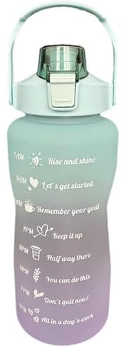 NexusGlow 2L Water Bottle with Straw, Plastic Drinks Bottle Leakproof with Time Marker, Lock Cover Design Water bottles Motivational for Fitness School Sports Gym Outdoor Sports Cycling (green)