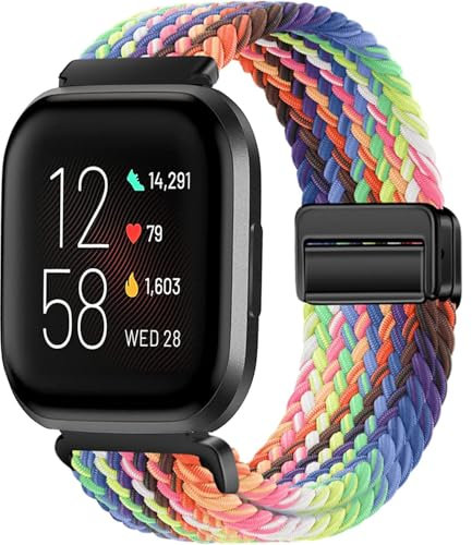 Issinlky Nylon Braided band for Fitbit Versa 2/Fitbit Versa/Lite Smartwatch, Elastic Strap for Women Men