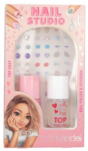 Depesche 13496 TOPModel décoration Beauty and Me, set rose, vernis de finition transparent et différents stickers pour ongles, Multicolor
