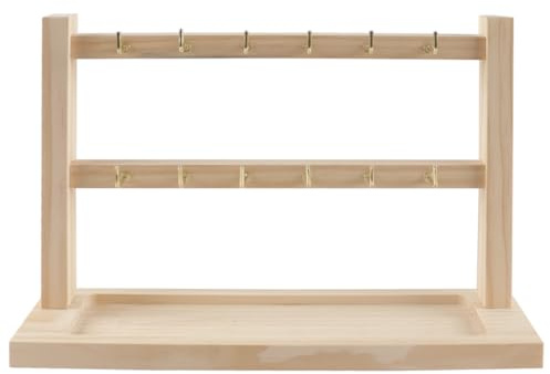 Nicear 2-Tier Wooden Earring Display Stand Jewelry Organizer with 12 Hooks Wood Base for Earrings Bracelets Keychains Retail Display