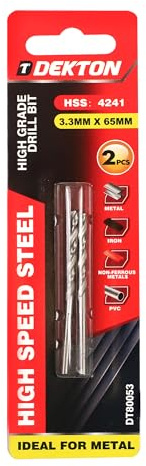 Dekton HSS-R Edge Ground Drill Bit 3.3mm x 65mm | 118-Degree Angle Point | High-Speed Steel | Ideal for Metal Drilling | Versatile for Wood & Plastic | Precision Engineered for Superior Performance
