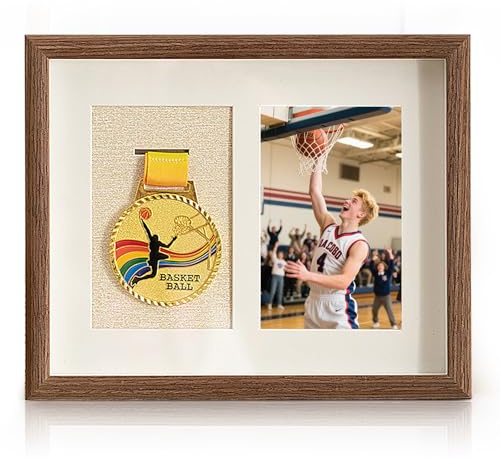 Medaillenrahmen, Medaillendisplay, Medaillen-Fotorahmen aus Holz, Bilderrahmen, Perfekt für Läufer, Schwimmer, Radfahrer, Athleten | Marathon Medaillen, 3D-Box, Holz Marathon Medaille Storage Box