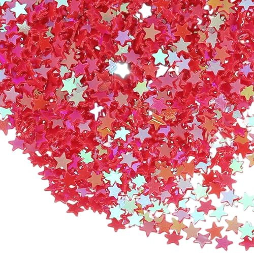 sourcing map 1.94oz(55g) Star Glitter Confetti, 3mm Art Craft Glitter Holographic Sequins Table Confetti Laser Sequins for Crafts DIY Nail and Party Wedding Festival Decoration, Red