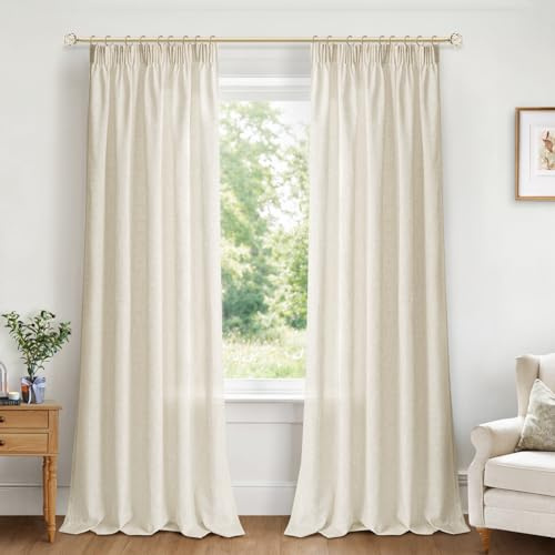 INOVADAY Gardinen mit Kräuselband 2er Set,Gardinen Wohnzimmer Modern für Schienensystem,Vorhang Halbtransparent Leinenoptik H 260 x B 140 cm,Natur
