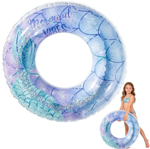 Schwimmring Kinder, Meerjungfrau Schwimmreifen Kinder Schwimmflügel, Transparenter Auslaufsicherer Schwimmhilfe für 4-9 Jahre(A)