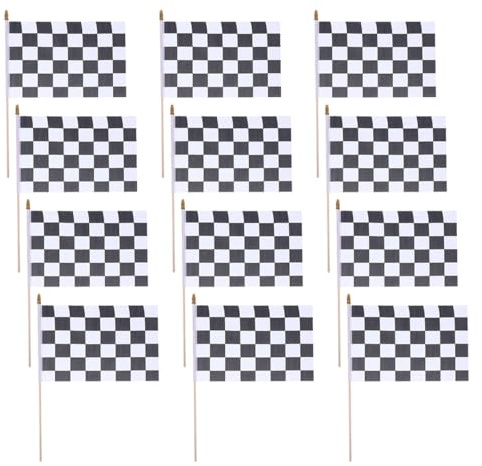 SEWOART 16 Stück Kariertes Rennflaggen 20x30cm Handliche Zielfahnen mit 40cm Holzstab Reißfest Farbecht für Autorennen Party und Ziel Dekoration