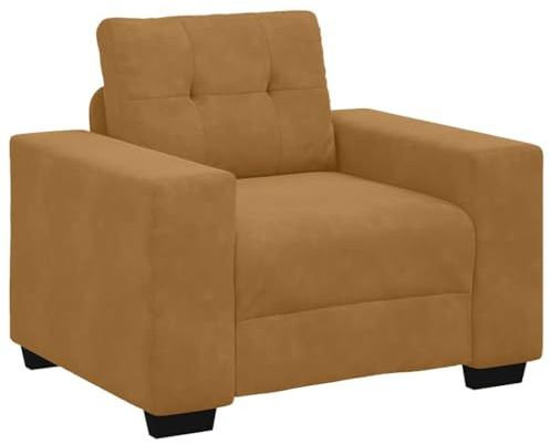 Foknhdi Samt Sessel Braun 100x78x80 cm kleines Sofa mit Holzarmlehne, dick gepolstertes Mini Couch für Wohnzimmer Schlafzimmer Büro Balkon
