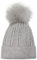 styleBREAKER Damen Feinstrick Bommelmütze mit Zopfmuster, Kunstfell Bommel Mütze, gefütterte Winter Strickmütze 04024100, Farbe:Hellgrau