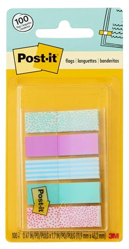 Post-it Flags, Gradient Color.47 in x 1.7 in, 100 Flags per Dispenser (684-GRDNT),Assorted Gradient Designs