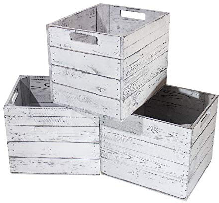 Moooble 6 Holzkisten Vintage für Kallax Regale weiß/weiss 33cm x 37,5cm x 32,5cm Einlagekiste Einsätze shabby chic Weinkiste Expedit Einsatz Aufbewahrungskiste Obstkisten DIY