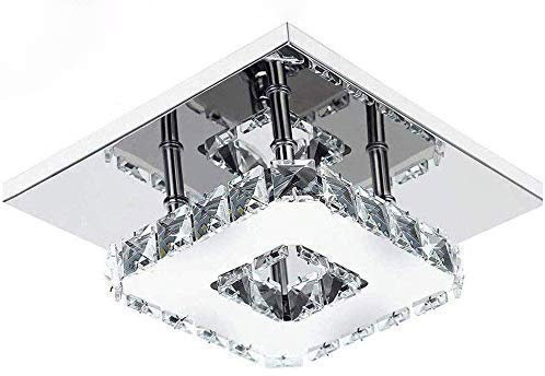 Modern LED Ceiling Lights Crystal Flush 21cm 12W 6000K Cold White Square Stainless Steel Mini Ceiling Lamp Crystal Chandelier Pendant Lighting Fixture for Bedroom,Kitchen,Living Room and Hallway