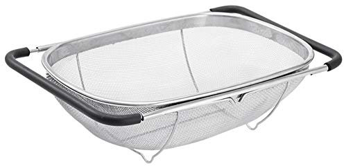 Stainless Steel Oval Colander with Sieve Basket with Silicone Extendable Handles, 6 Quart Sink Strainer for Washing Fruit, Vegetables and Rice