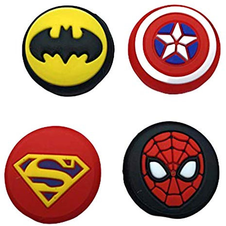 Batman, Spiderman, Captain America, Superman - Pack of 4 Thumb Grips - For Nintendo Switch Joy-Con / Switch Lite - Rubber Silicone Protective Covers