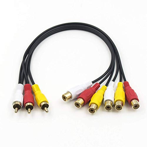 Duttek Cavo Splitter RCA, 3 Maschio a 6 Femmina Spina Y Prolunga Audio Video AV Adattatore 30 cm