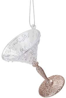 Glittery Martini Glass Shaped Hanging Ornament Glamorous Cocktail Themed Christmas Tree Decoration in many colours (Rose)