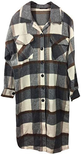 Damen Karo Jacke lang Shacket kariert, Seitenschlitze, Taschen, Made IN Italy