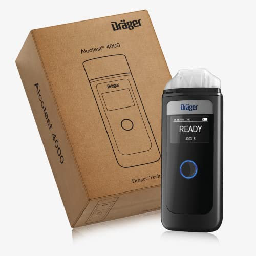 Dräger Alcotest 4000 | Polizeigenau | Alkoholtester mit wechselbarer Batterie, 3 austauschbaren Mundstücken & Aufbewahrungsbeutel | Digitaler Promille-Tester mit leichter Ein-Knopf-Bedienung