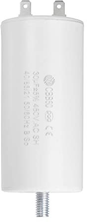 sourcing map CBB60 Run Capacitor 30uF 450V AC Single Insert 50/60Hz Cylinder 92x45mm White with Fixing Stud for Air Compressor Water Pump Motor
