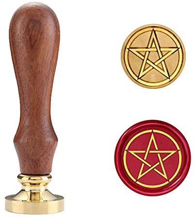 Wachssiegel Stempel Set, Siegelwachs Stempel Kupfer Siegel mit Holz Hilt, Vintage Retro Wiccan Siegelwachs Stempel (Pentagramm)