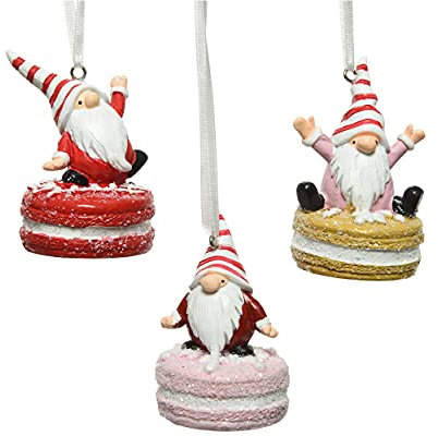 Christbaumschmuck Keramik 7cm x 1 Stück Sortiert Zwerg auf Macarons Süßigkeiten rot gelb rosa