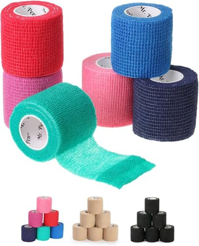 Mr. Pen- Self Adhesive Bandage Wrap, 5 cm x 4.6 m, 6 Pack, Assorted Colors Elastic Cohesive Bandage Wrap for Sports, Wrist, Ankle and Vet, Grip Tape, Self Sticking, Highly Stretchy for Injury Support